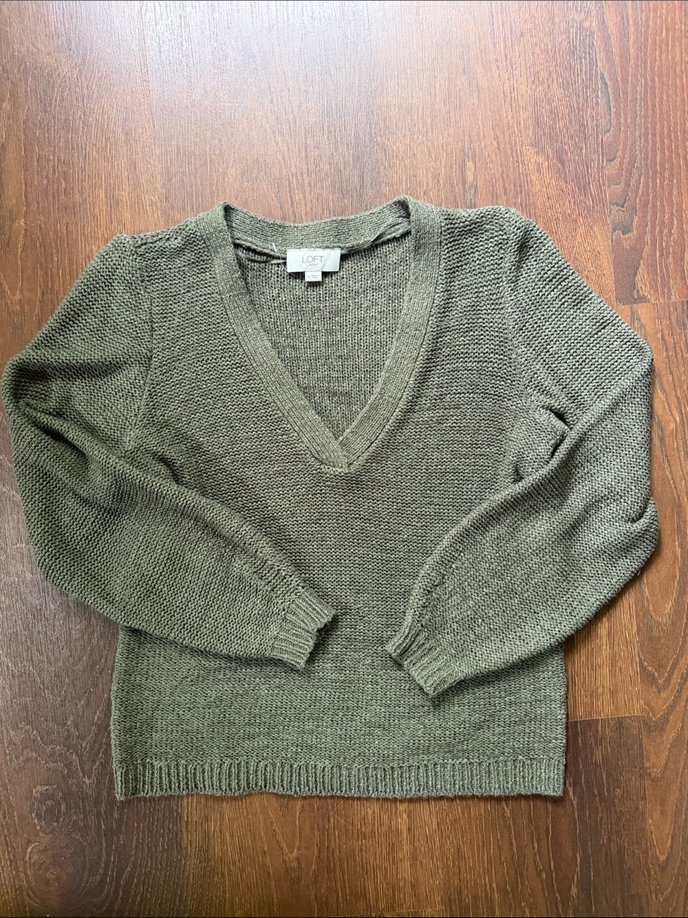 LOFT Olive V-Neck Knit Sweater